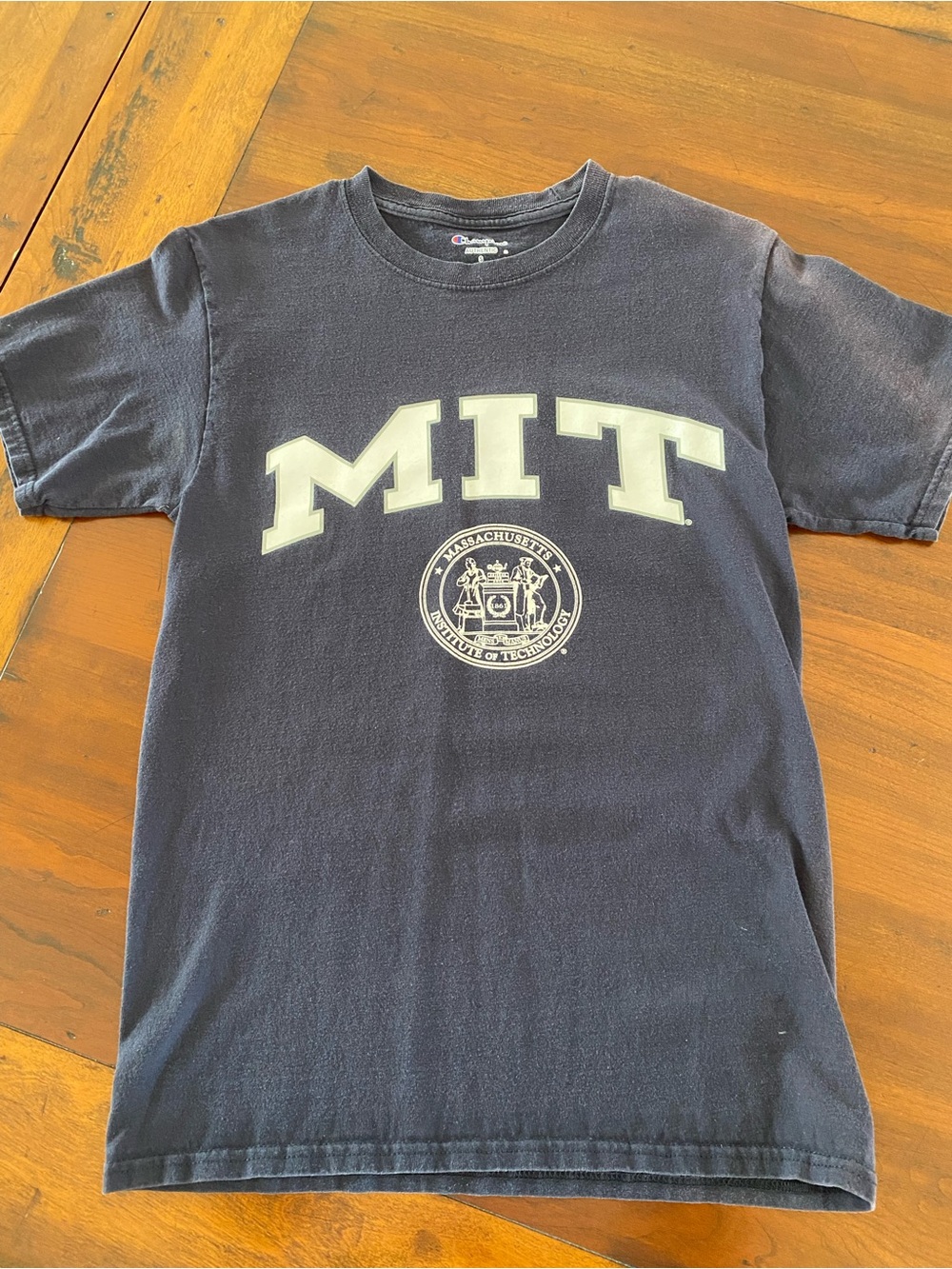 MIT Champion Navy Logo Crewneck Tee small